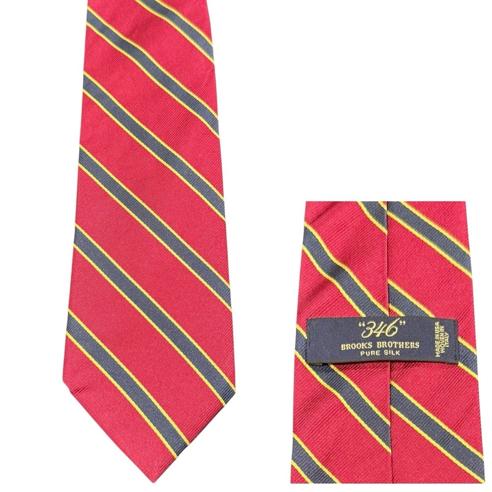 Brooks Brothers 346 Repp Tie Regimental Striped Red Navy Gold Silk Necktie